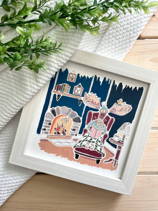 Winter Moose 5x5 Gouache Print - Lilyvine Design