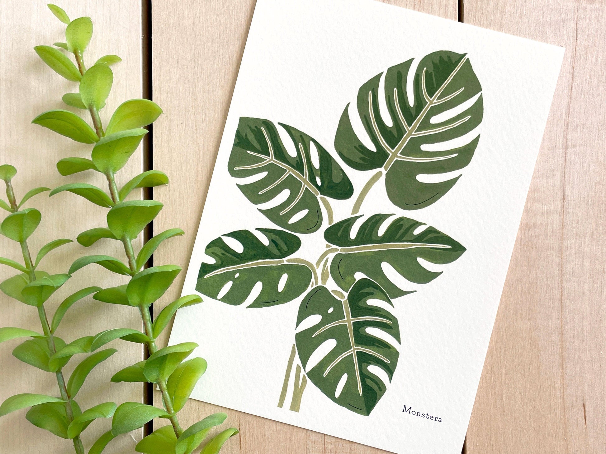 Monstera 5x7 Gouache Print - Lilyvine Design
