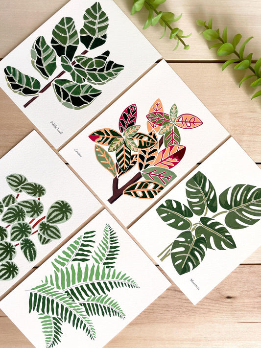 Set of 5 | 5x7 Plants on Paper Gouache Prints - Lilyvine Design