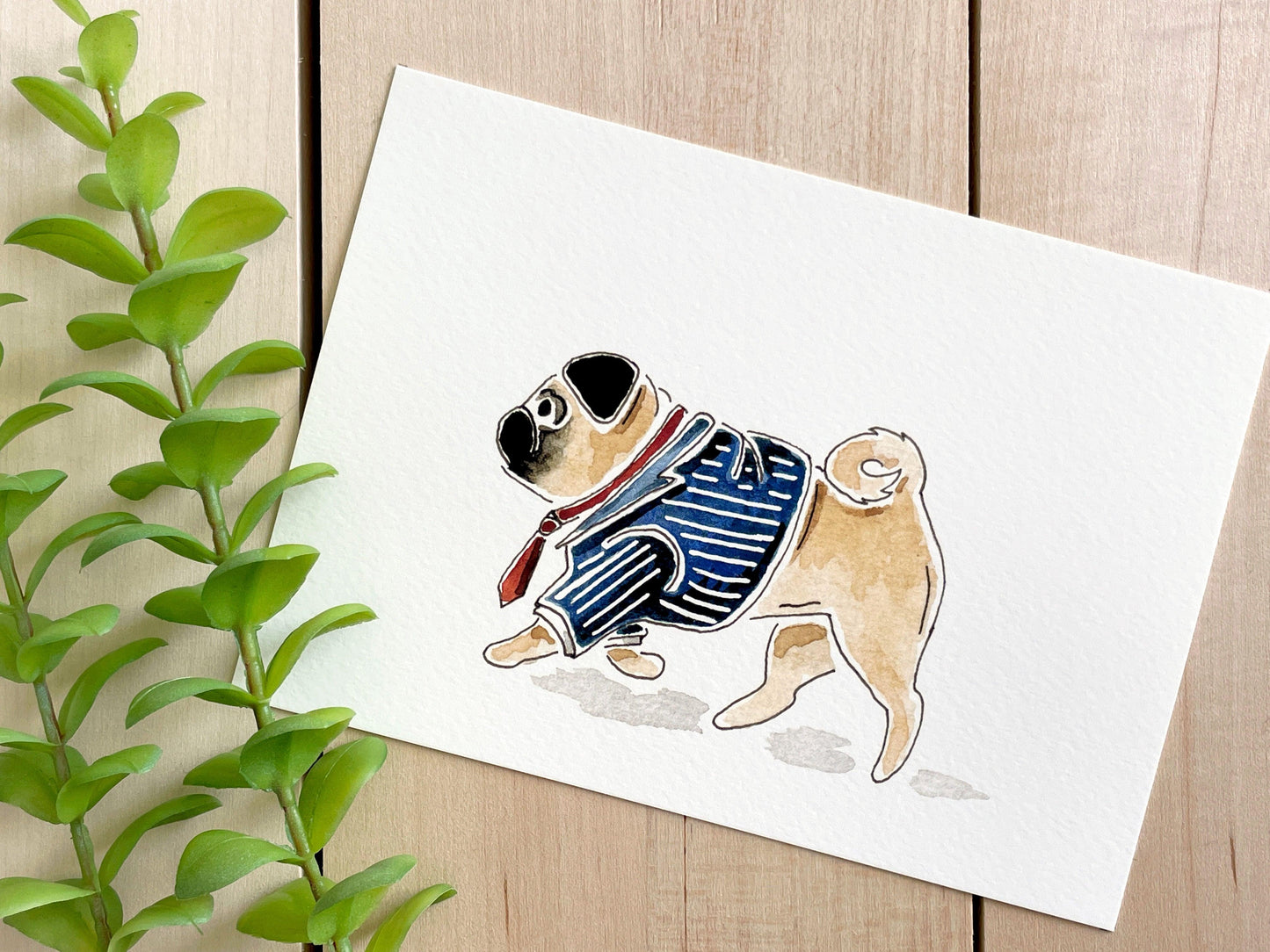 Pug 5x7 Watercolor Print - Lilyvine Design