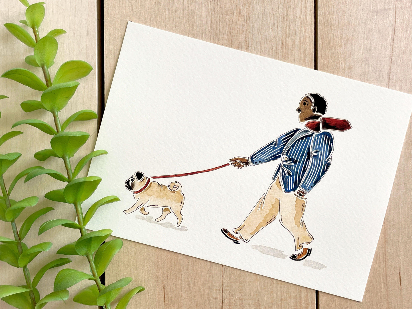 Pug Companion 5x7 Watercolor Print - Lilyvine Design