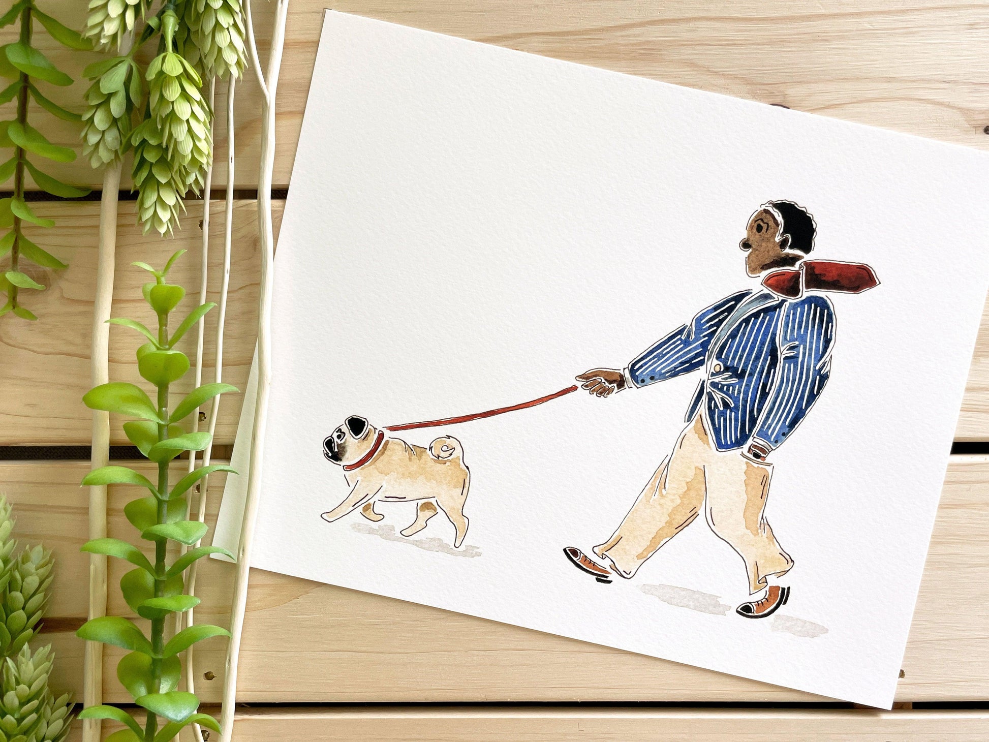 Pug Companion 8x10 Watercolor Print - Lilyvine Design