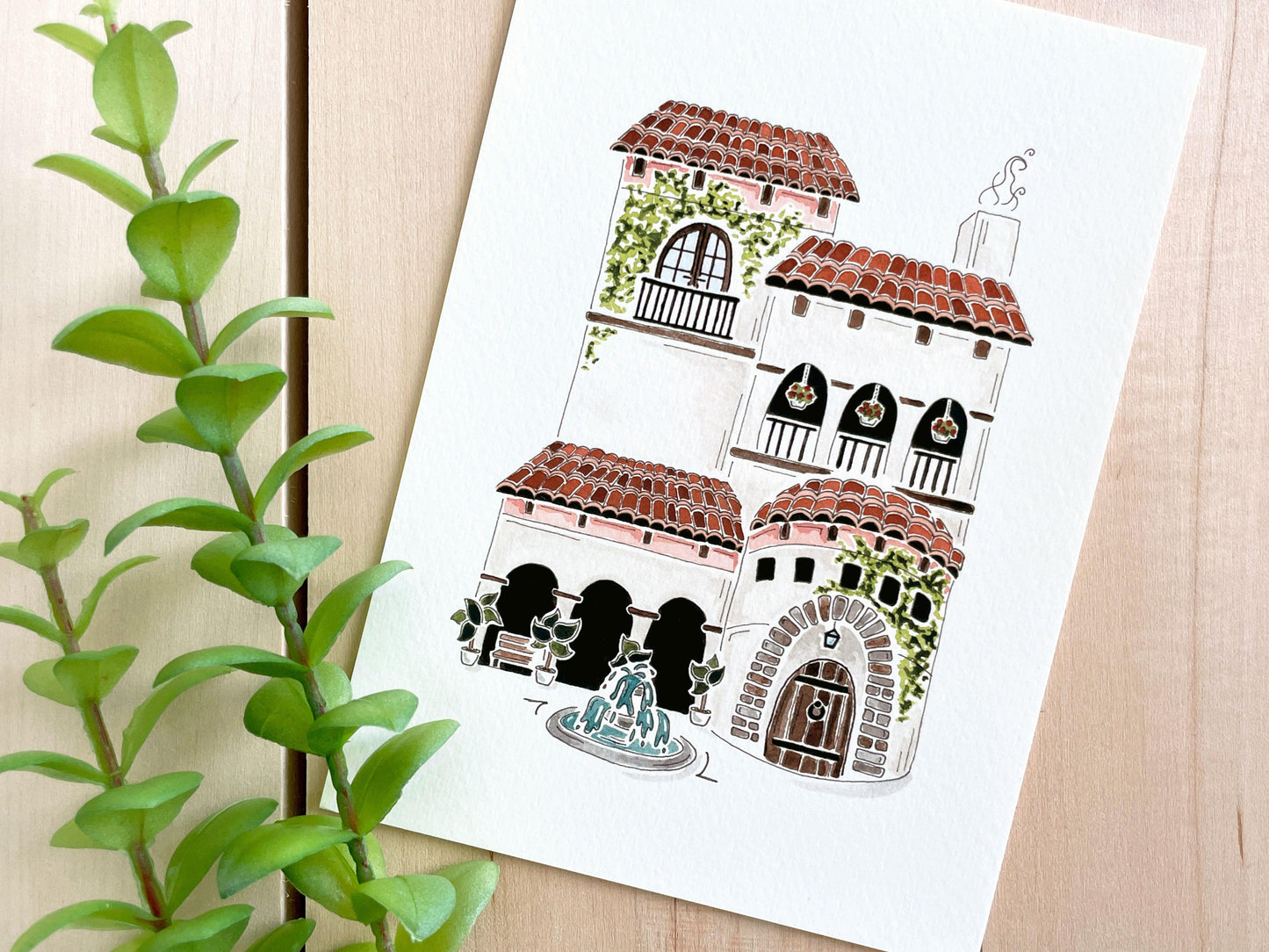 Spanish Hacienda 5x7 Watercolor Print - Lilyvine Design