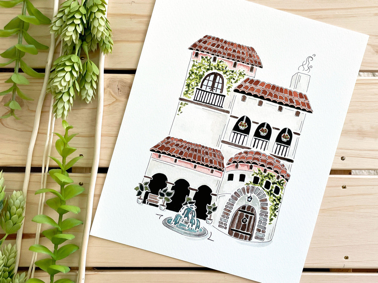 Spanish Hacienda 8x10 Watercolor Print - Lilyvine Design