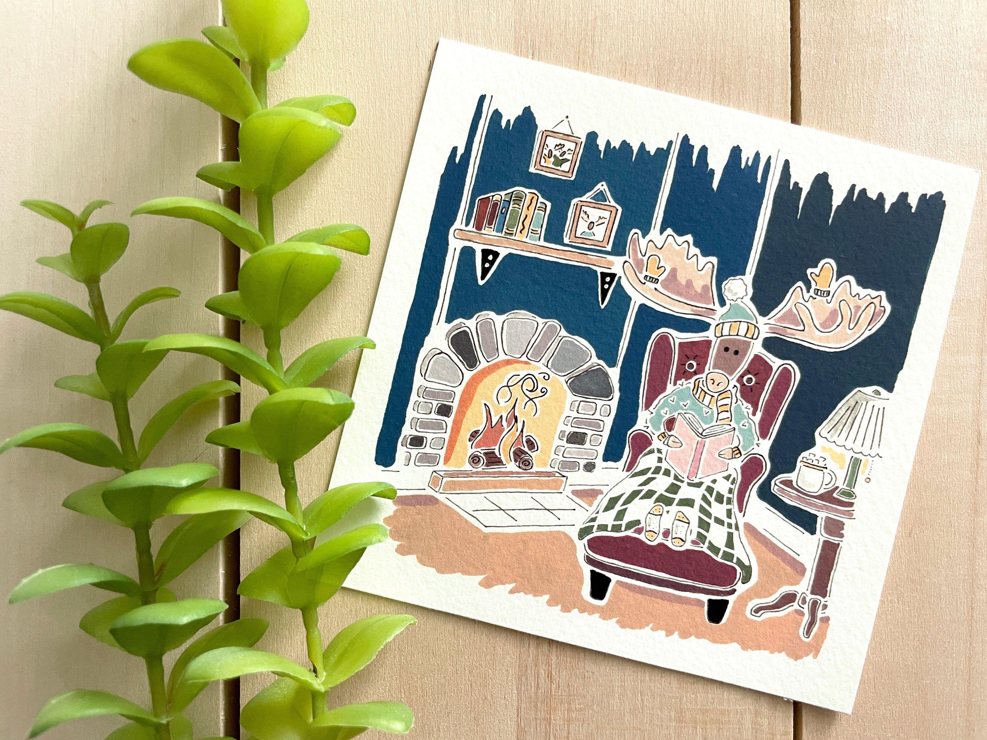 Winter Moose 5x5 Gouache Print - Lilyvine Design