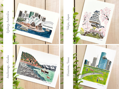 Set of 5 | 5x7 City Watercolor Prints