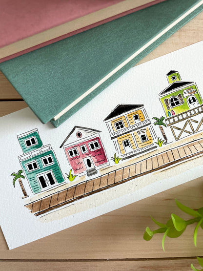 Beach Cabins 4x12 Watercolor Print