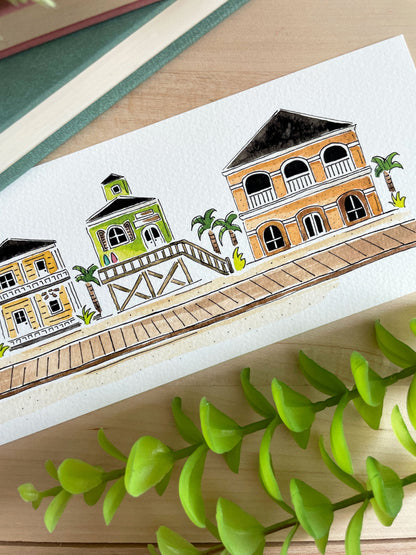 Beach Cabins 4x12 Watercolor Print