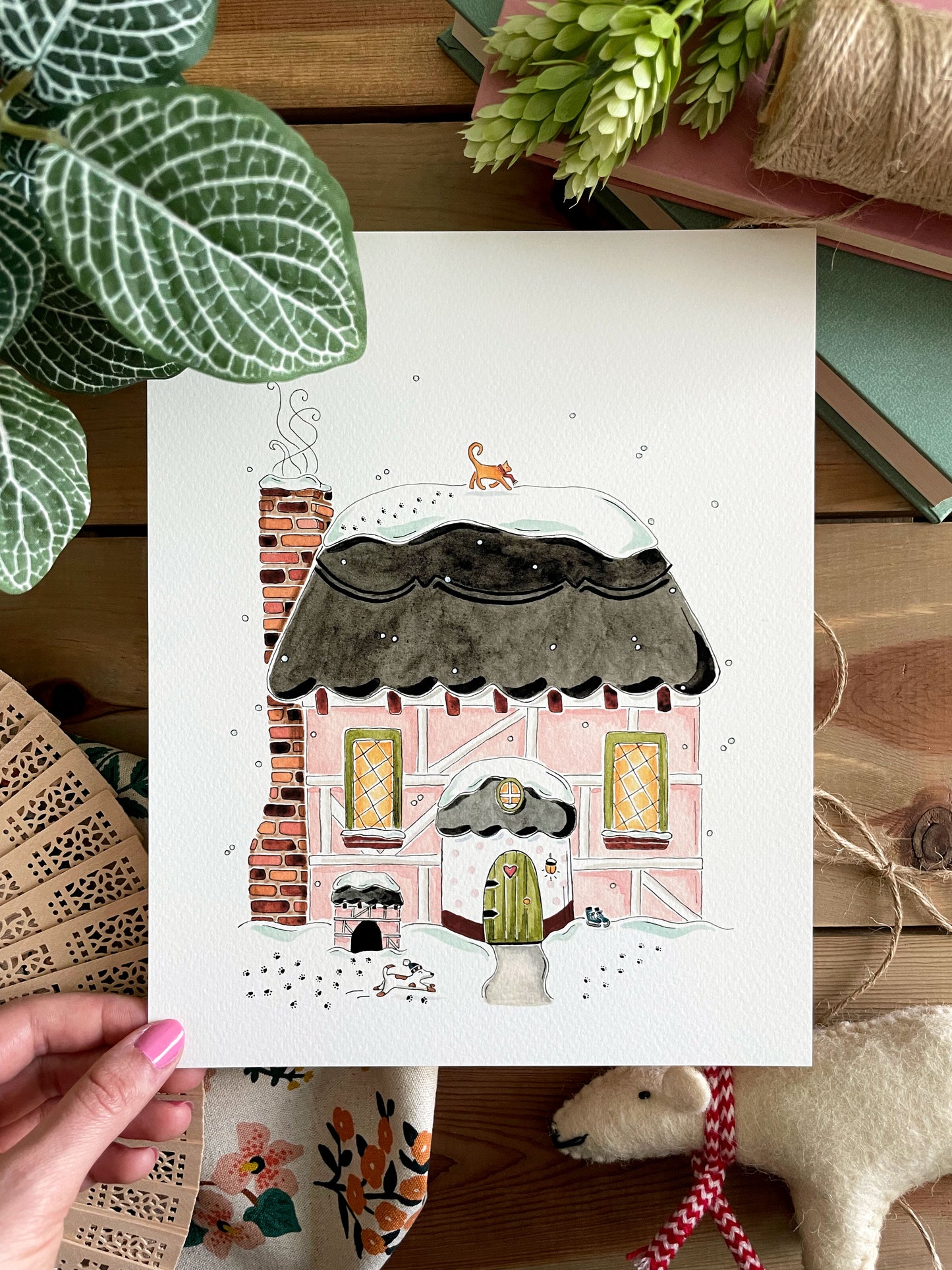 Winter Cottage 8x10 Watercolor Print