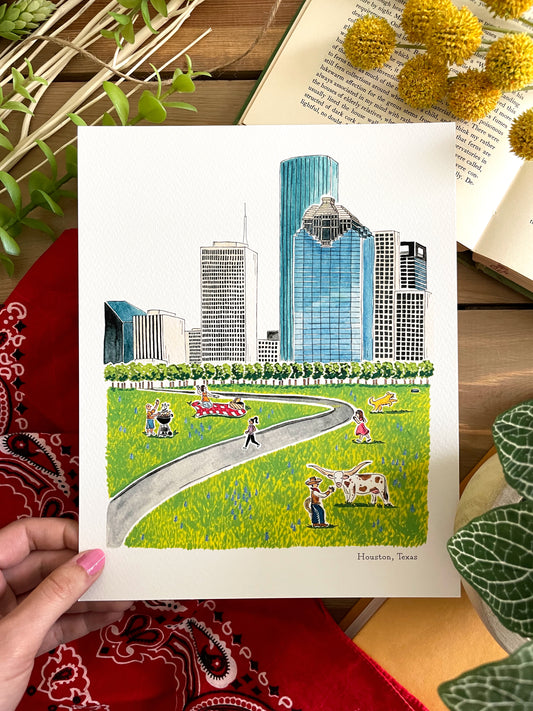 Houston (Texas) 8x10 Watercolor Print