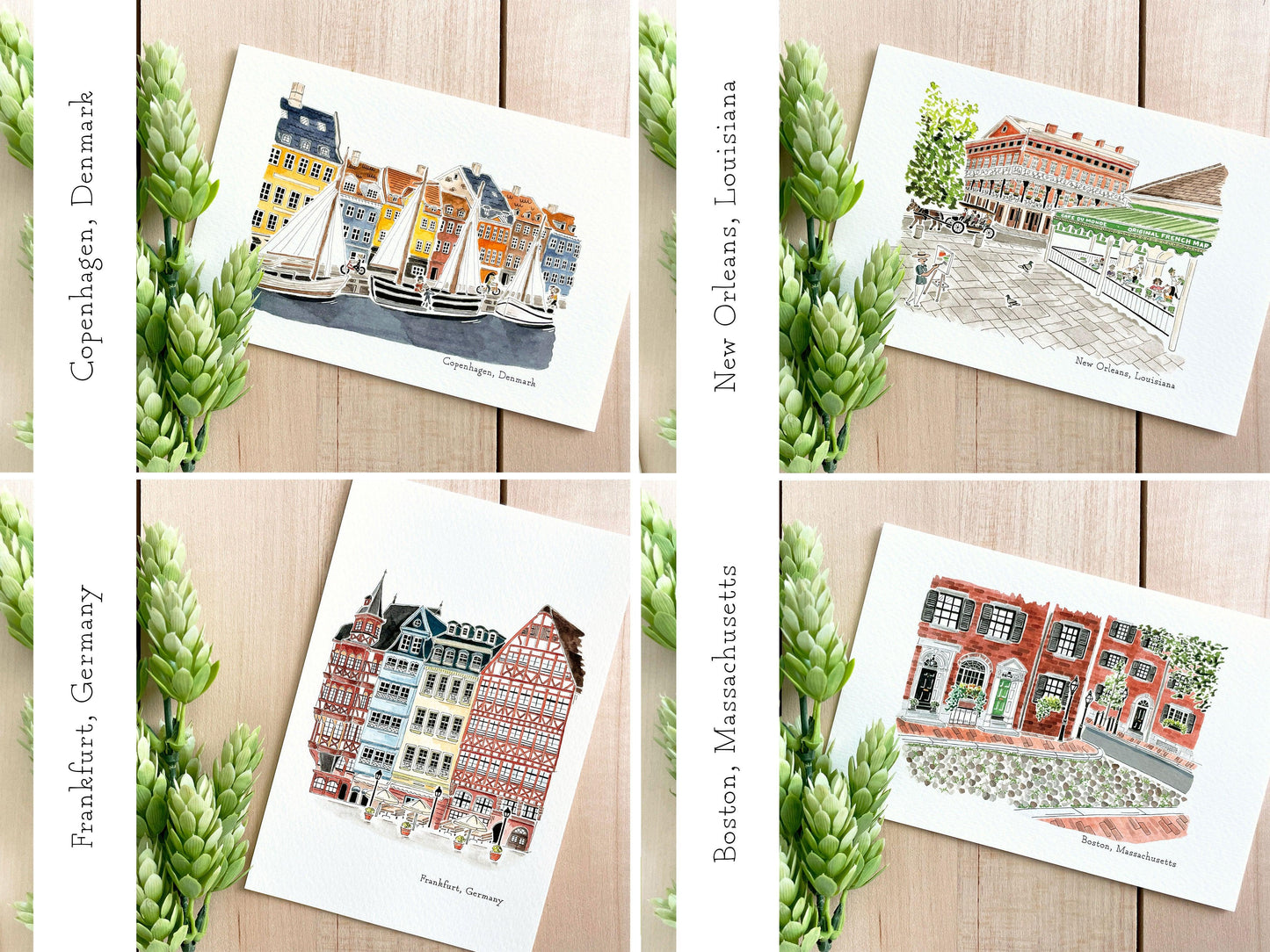 Set of 5 | 4x6 City Watercolor Prints - Lilyvine Design
