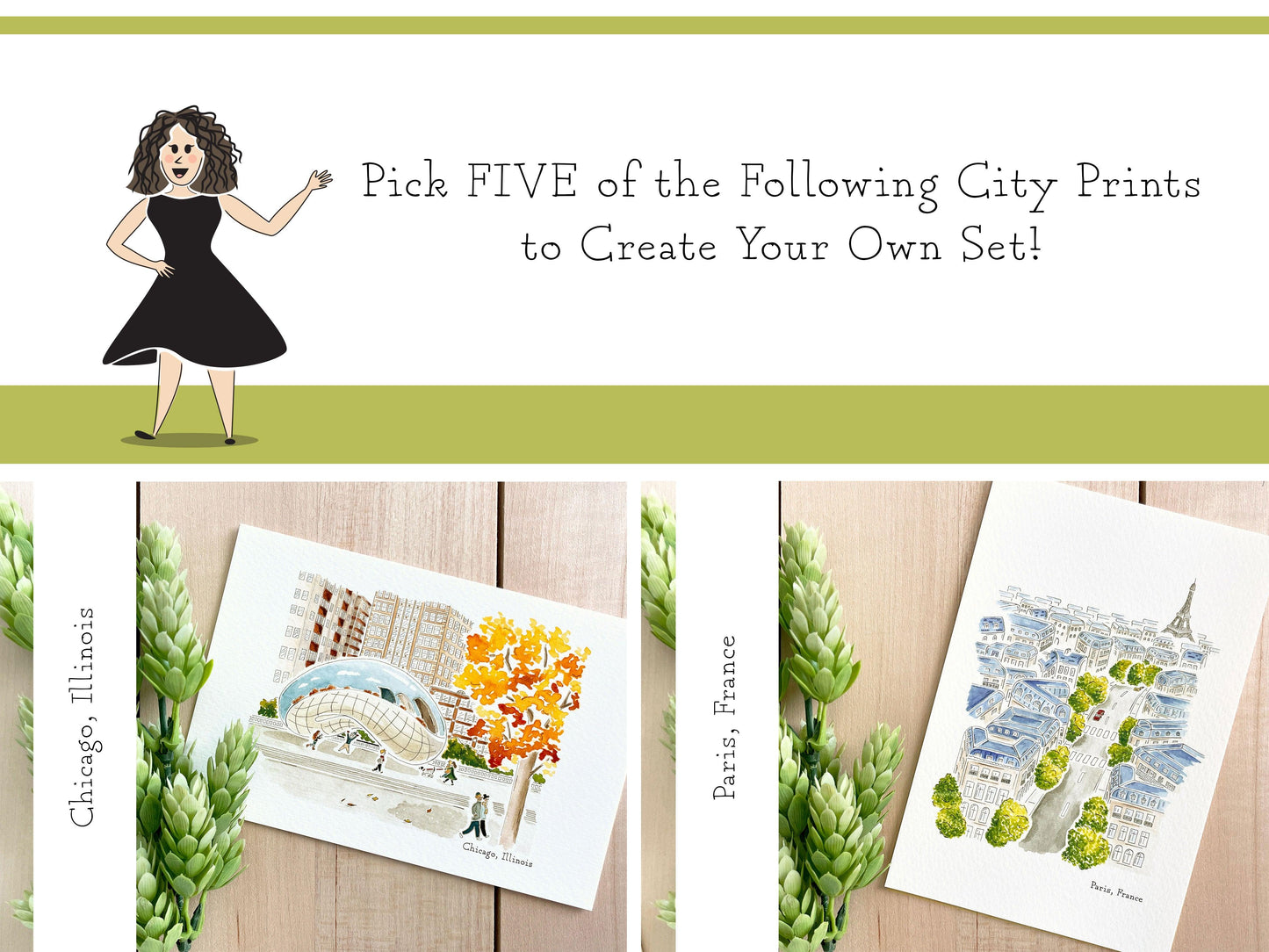 Set of 5 | 4x6 City Watercolor Prints - Lilyvine Design