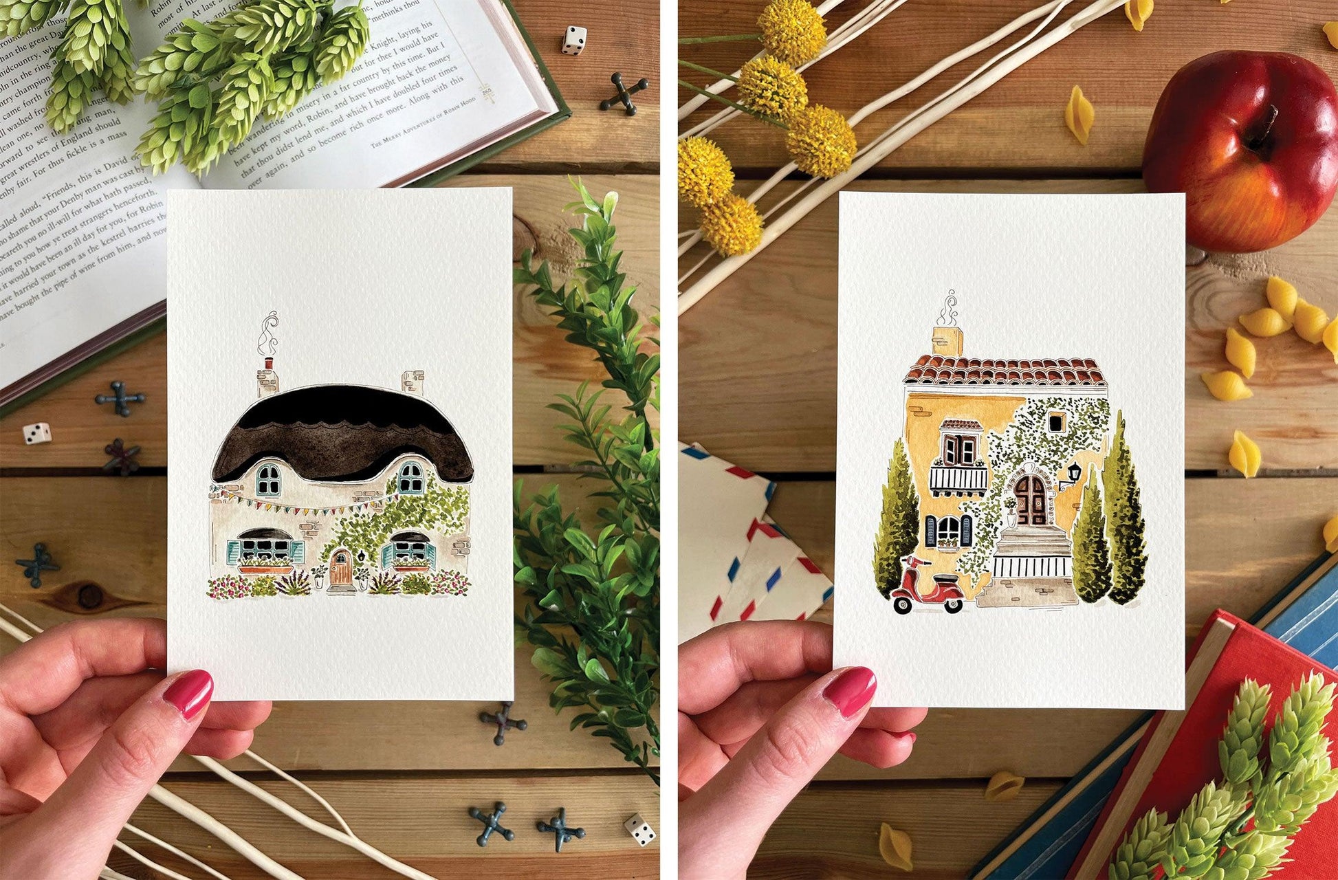 Set of 5 | 4x6 Drawn Dwellings Watercolor Prints - Lilyvine Design