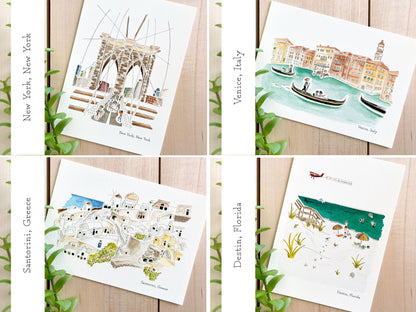 Set of 5 | 5x7 City Watercolor Prints - Lilyvine Design