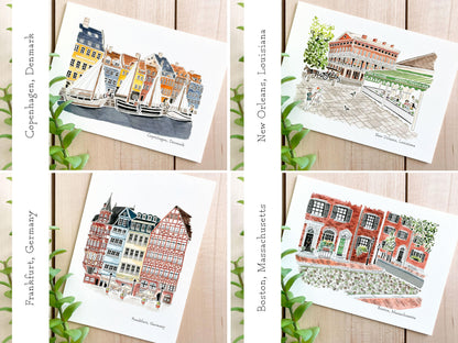 Set of 5 | 5x7 City Watercolor Prints - Lilyvine Design