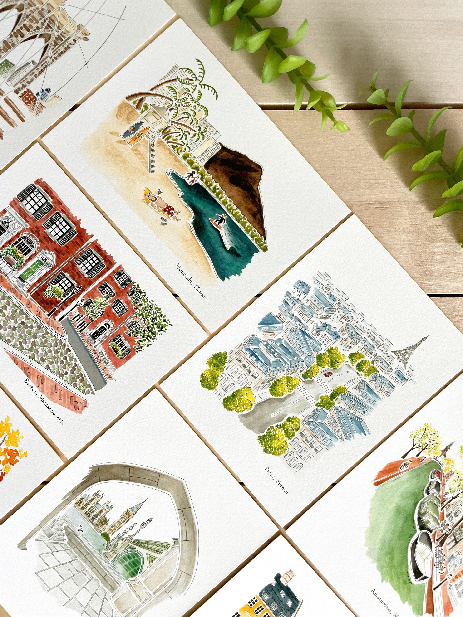 Set of 5  5x7 City Watercolor Prints – Lilyvine Design