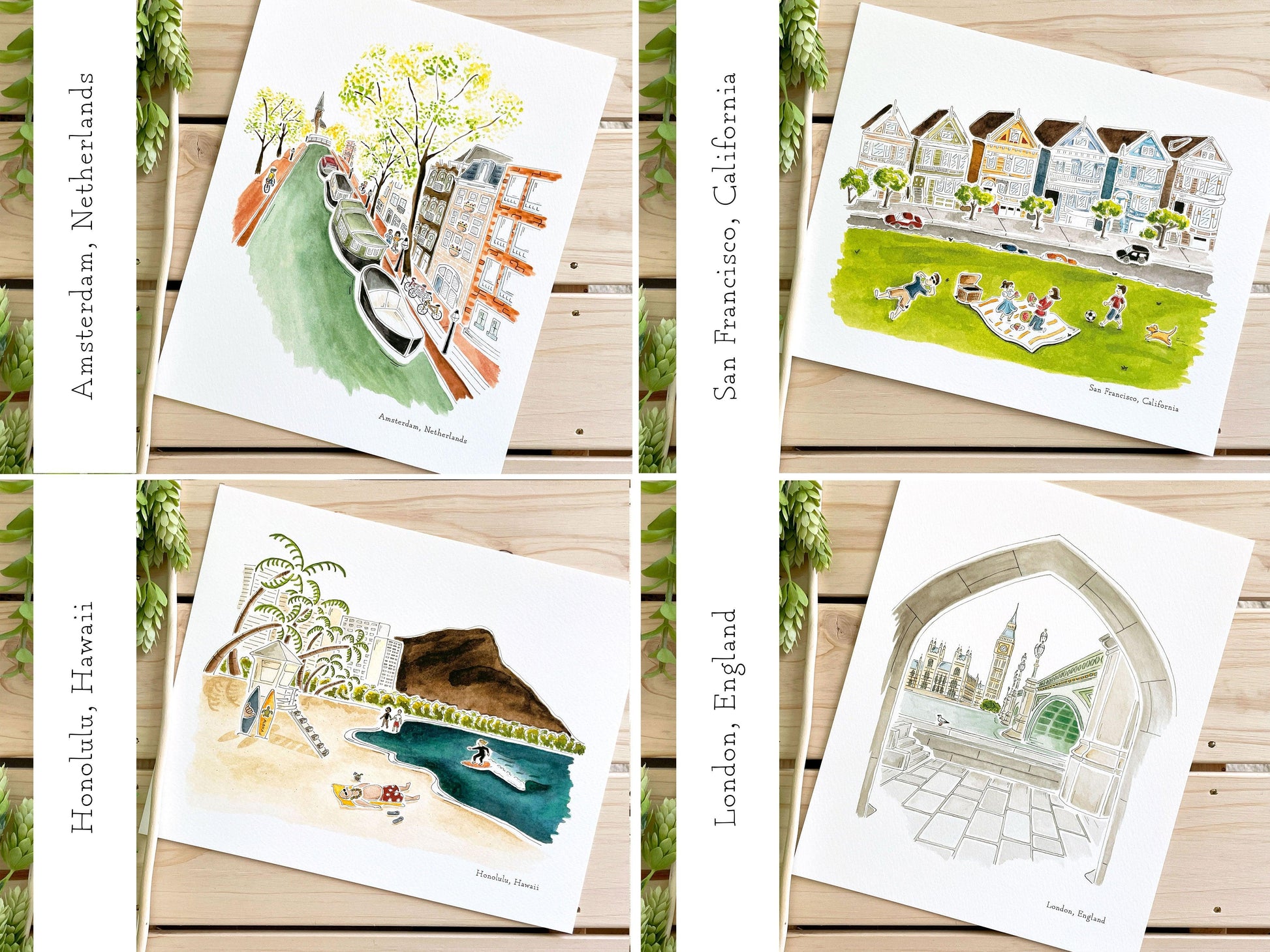 Set of 3 | 8x10 City Watercolor Prints - Lilyvine Design
