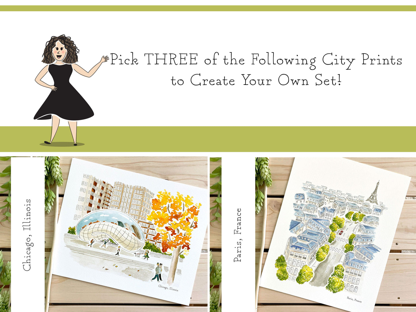 Set of 3 | 8x10 City Watercolor Prints - Lilyvine Design