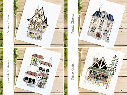 Set of 3 | 8x10 Drawn Dwellings Watercolor Prints - Lilyvine Design