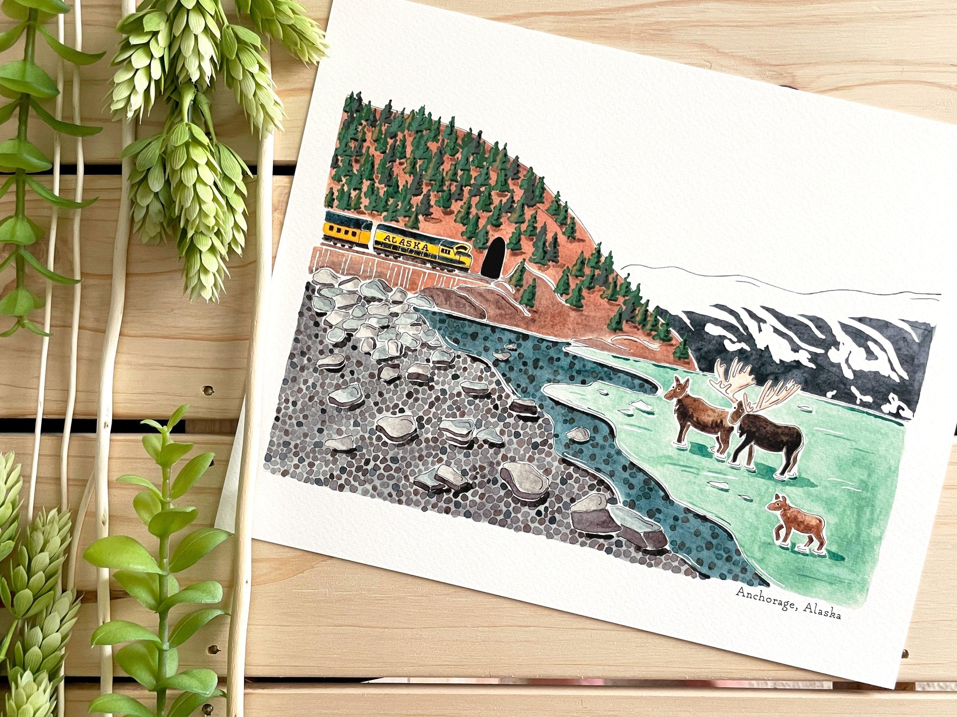 Anchorage (Alaska) 8x10 Watercolor Print - Lilyvine Design