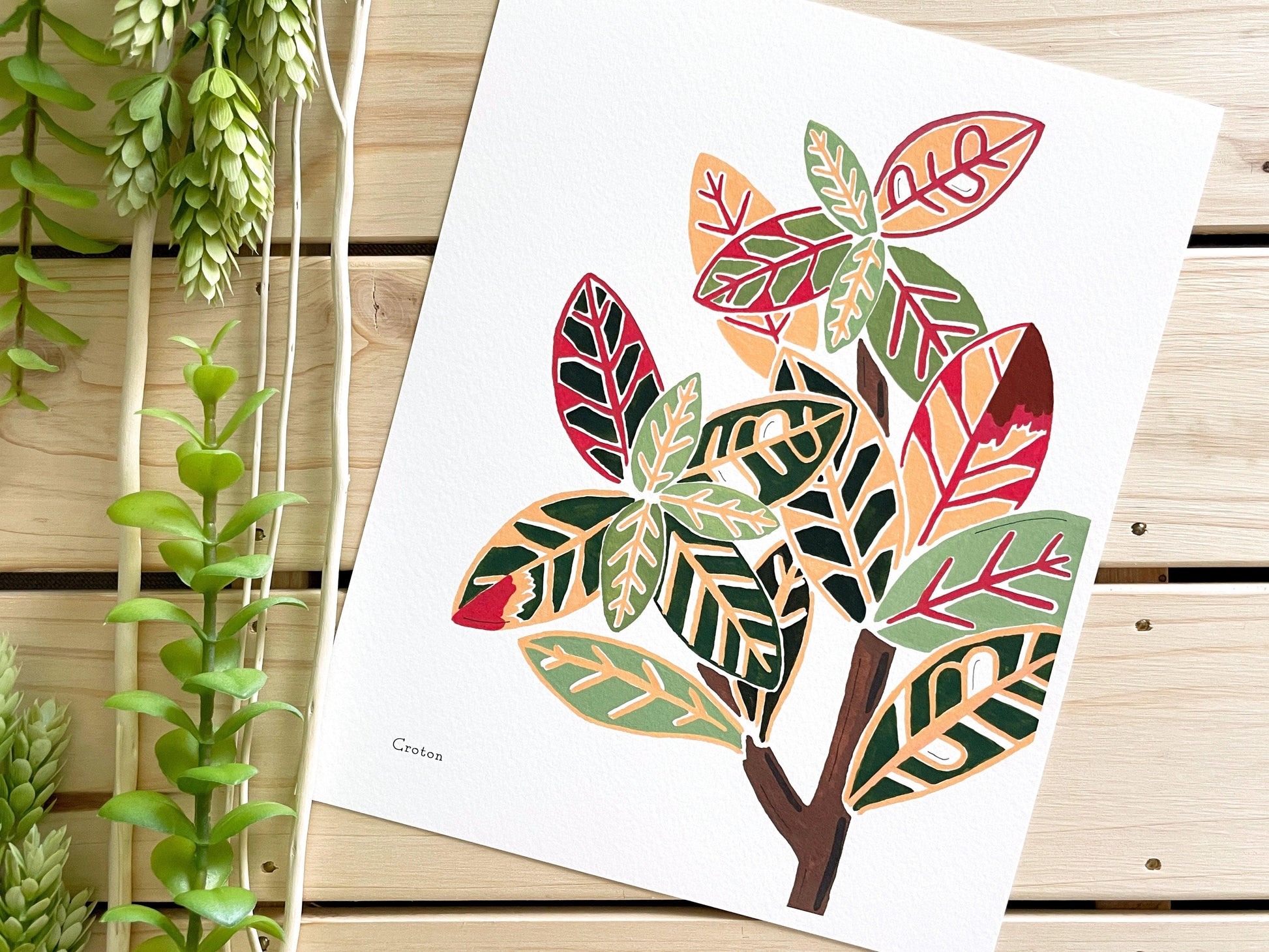 Croton 8x10 Gouache Print - Lilyvine Design