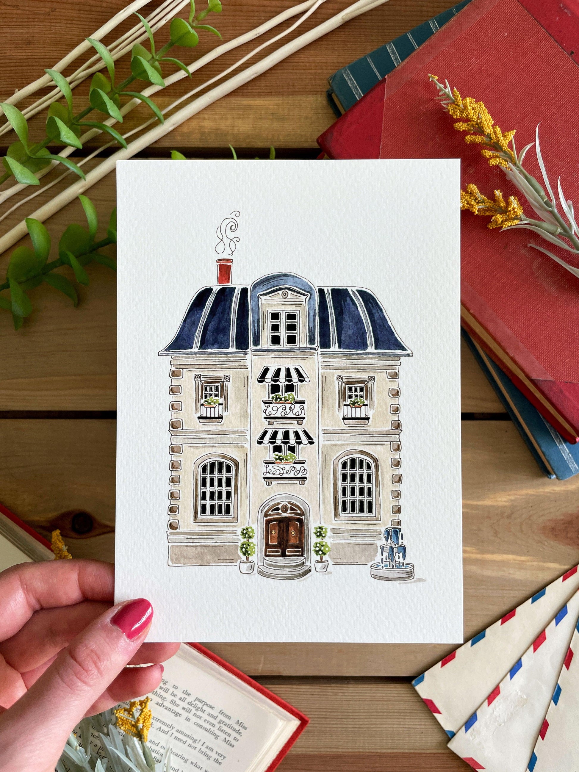 French Chateau 5x7 Watercolor Print - Lilyvine Design