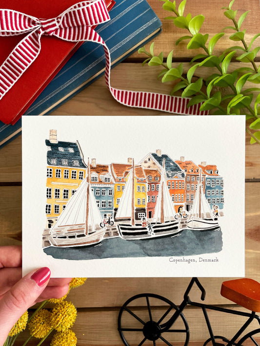 Copenhagen (Denmark) 5x7 Watercolor Print - Lilyvine Design