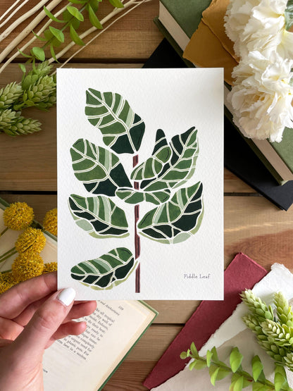 Fiddle Leaf 5x7 Gouache Print - Lilyvine Design