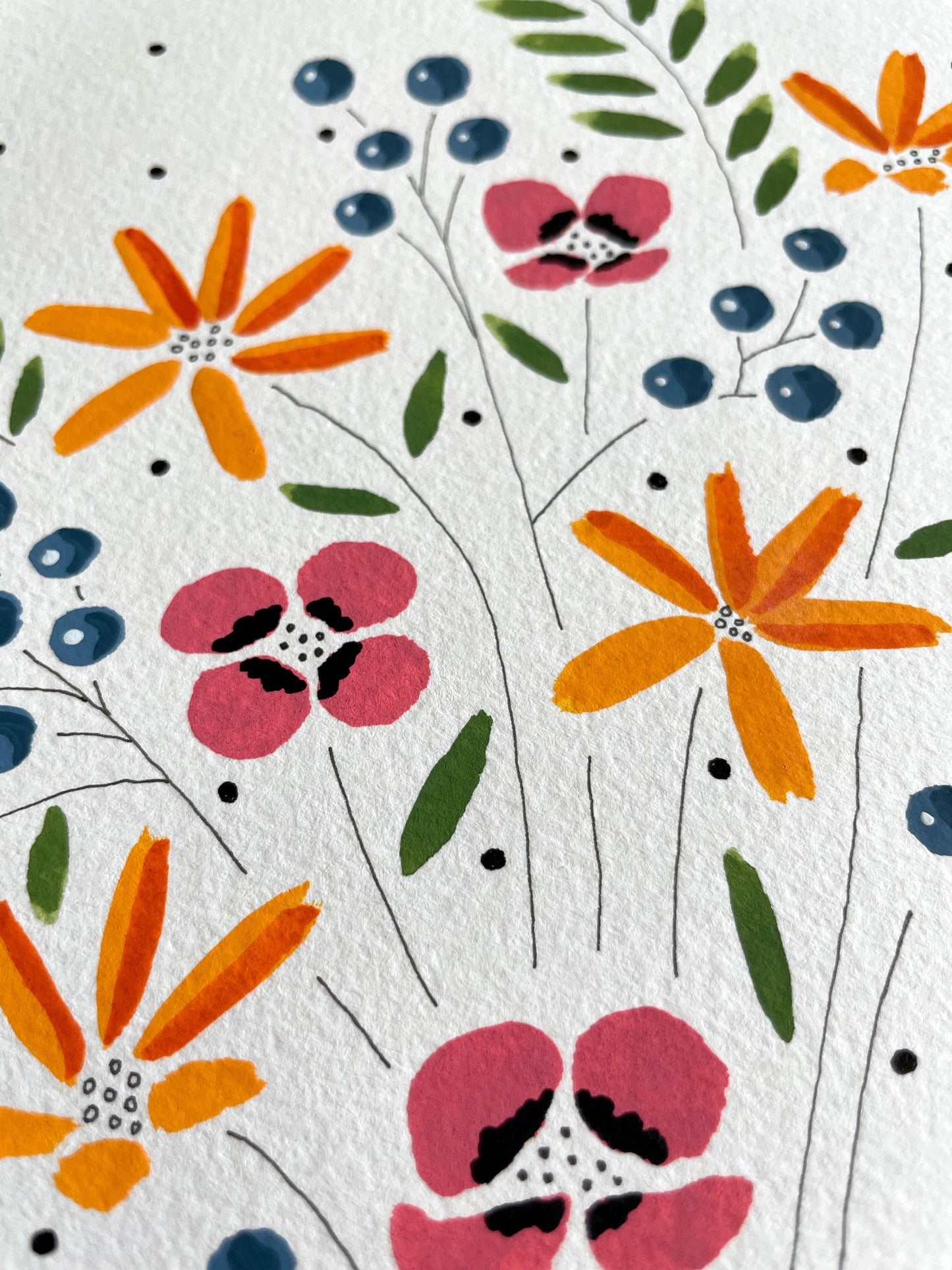 Floral Gouache Original 9x12 Painting - Lilyvine Design