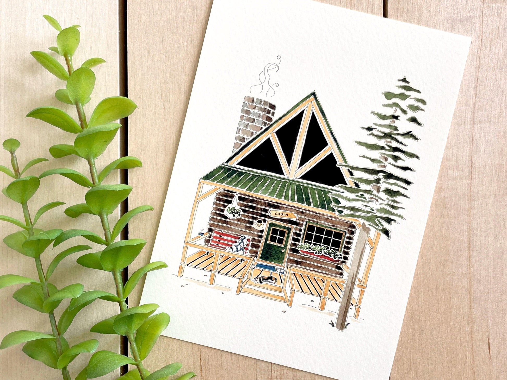 Forest Cabin 5x7 Watercolor Print - Lilyvine Design