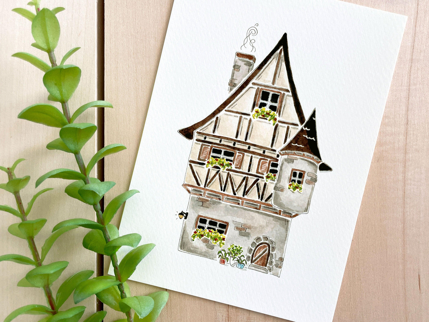 German Tudor 5x7 Watercolor Print - Lilyvine Design
