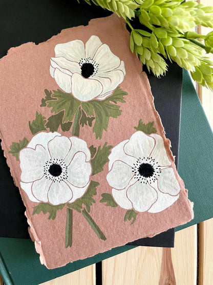 Poppies Gouache Original 5x7 Painting on Cotton Rag Paper - Lilyvine Design