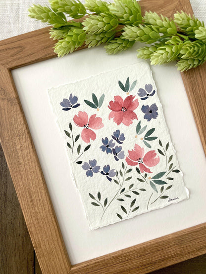 Floral Watercolor Original 5x7 Painting on Cotton Rag Paper - Lilyvine Design