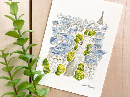 Paris (France) 5x7 Watercolor Print - Lilyvine Design