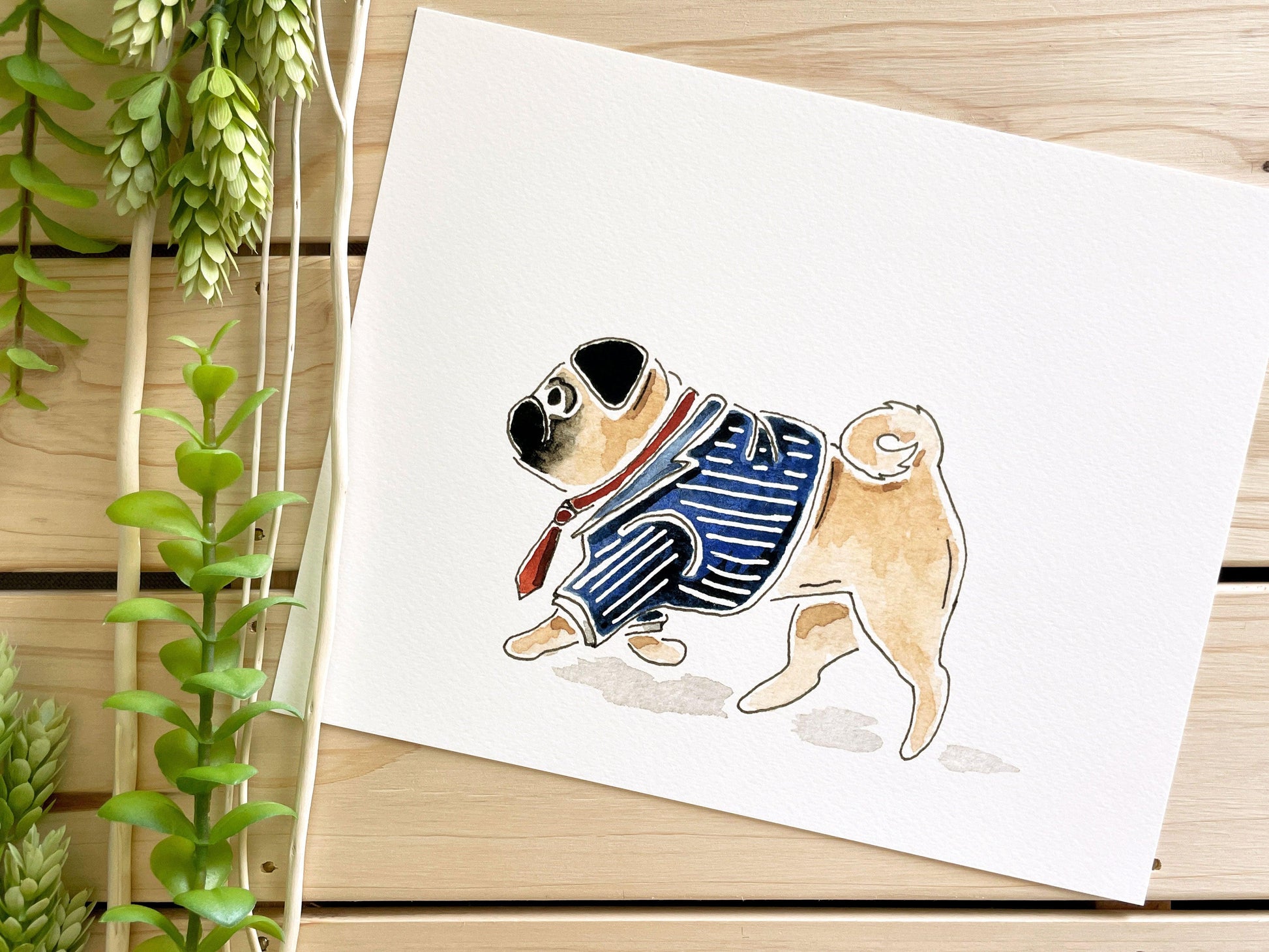 Pug 8x10 Watercolor Print - Lilyvine Design