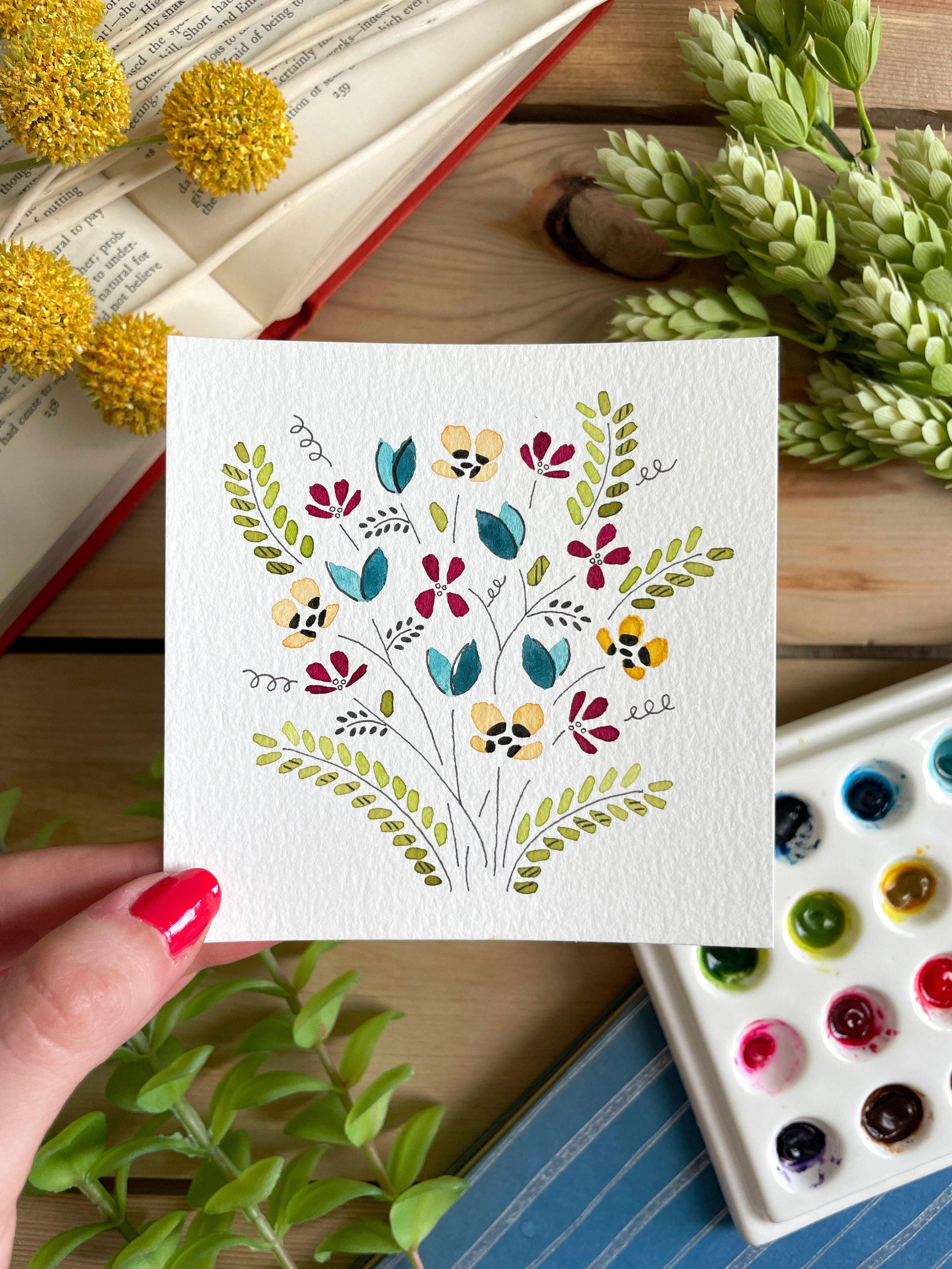 Set of 3 | Floral Watercolor Original 4x4 Paintings - Lilyvine Design