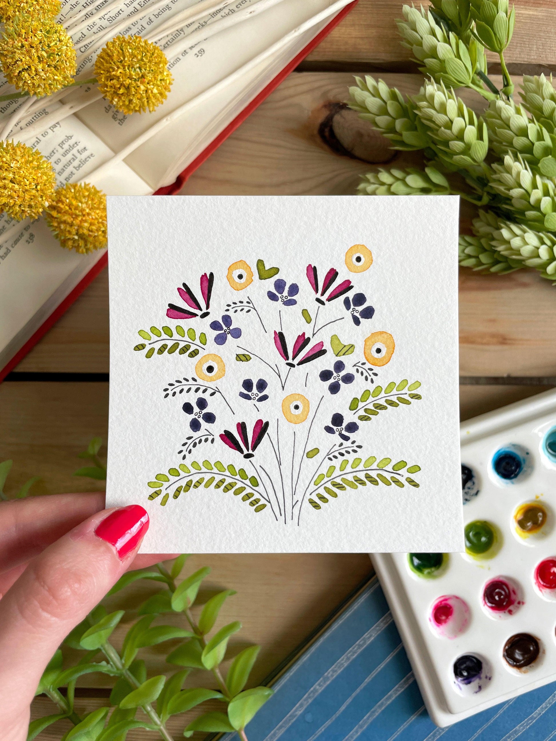 Set of 3 | Floral Watercolor Original 4x4 Paintings - Lilyvine Design