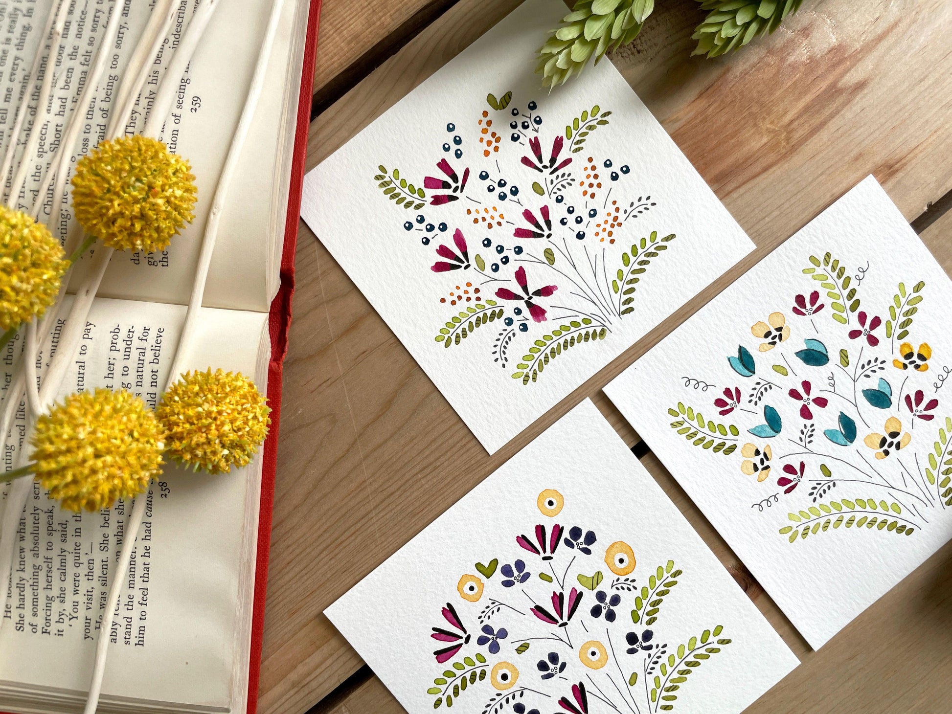 Set of 3 | Floral Watercolor Original 4x4 Paintings - Lilyvine Design